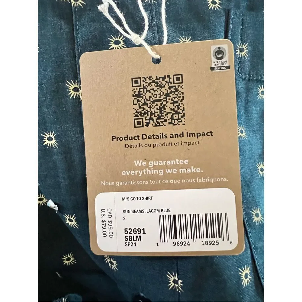 Patagonia Men's Lagom Blue Collared Short Sleeve Button Up Go To Shirt Small NWT - Picture 6 of 6